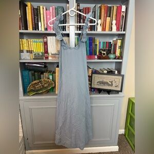 LAKE Pajamas Cotton Poplin Amelia Nightgown Dress Ruffle Cottagecore Sz Med Blue